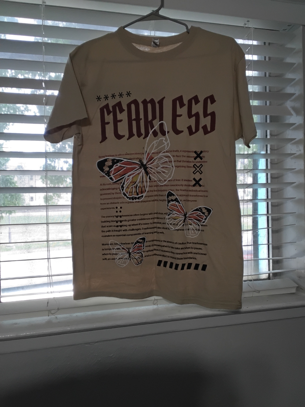 Fearless Graphic Butterfly Tee - Cream with Maroon & Tan